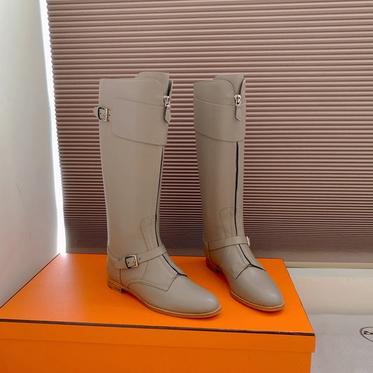 HM Riding Boots Taupe Gray Cowhide  464359