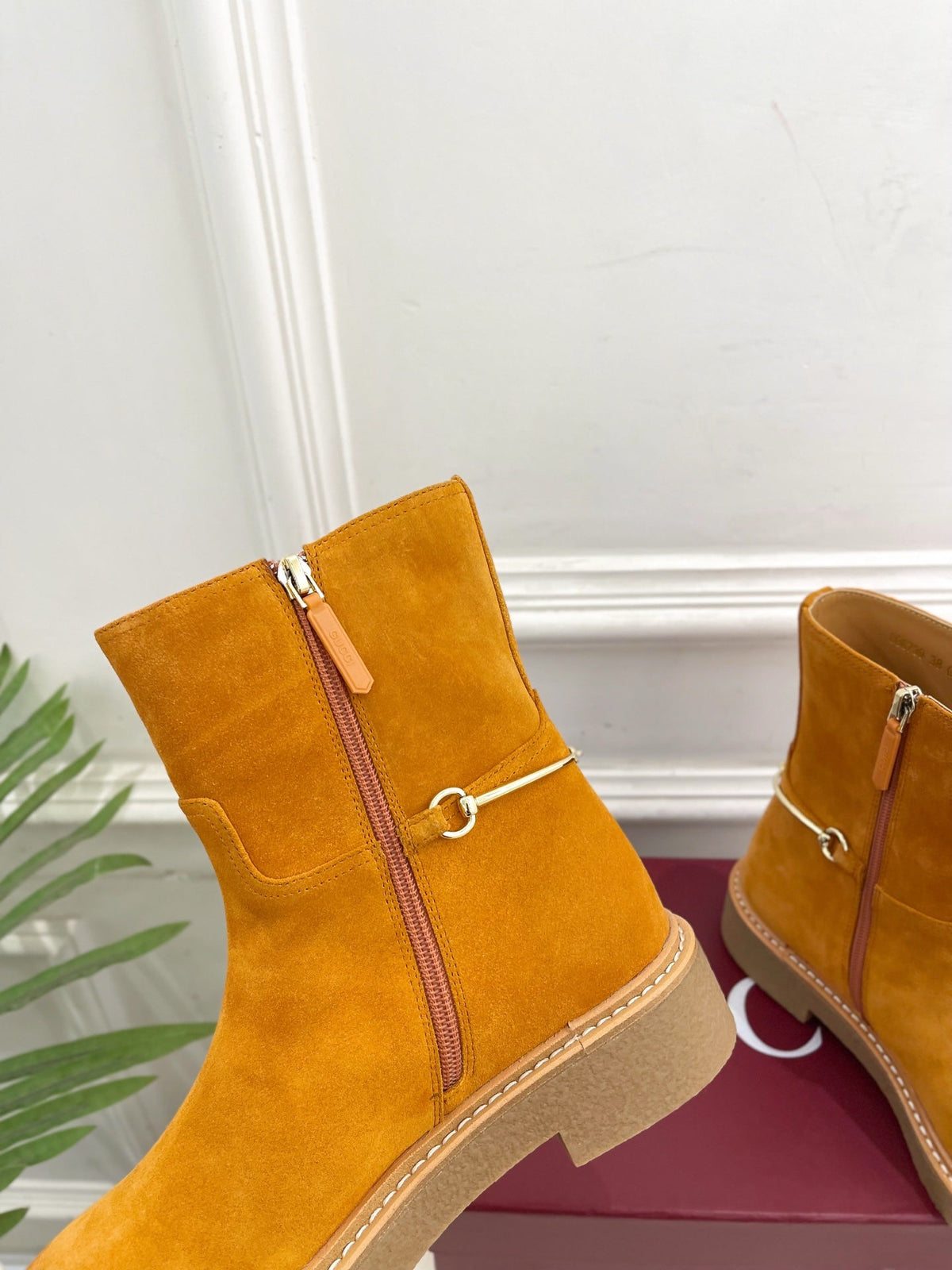 Gucci 25𝐬𝐬 horsebit ankle boots mustard yellow suede 435377