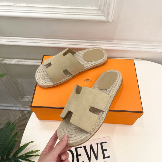 HM Antigua Espadrille Beige Suede Raffia 631938