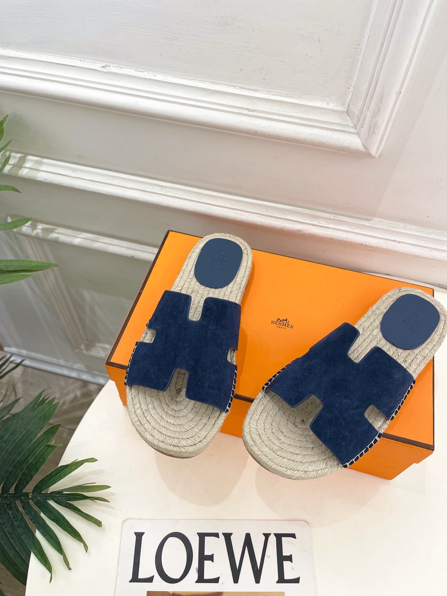 HM Antigua Espadrille Navy Blue Suede Raffia 631939