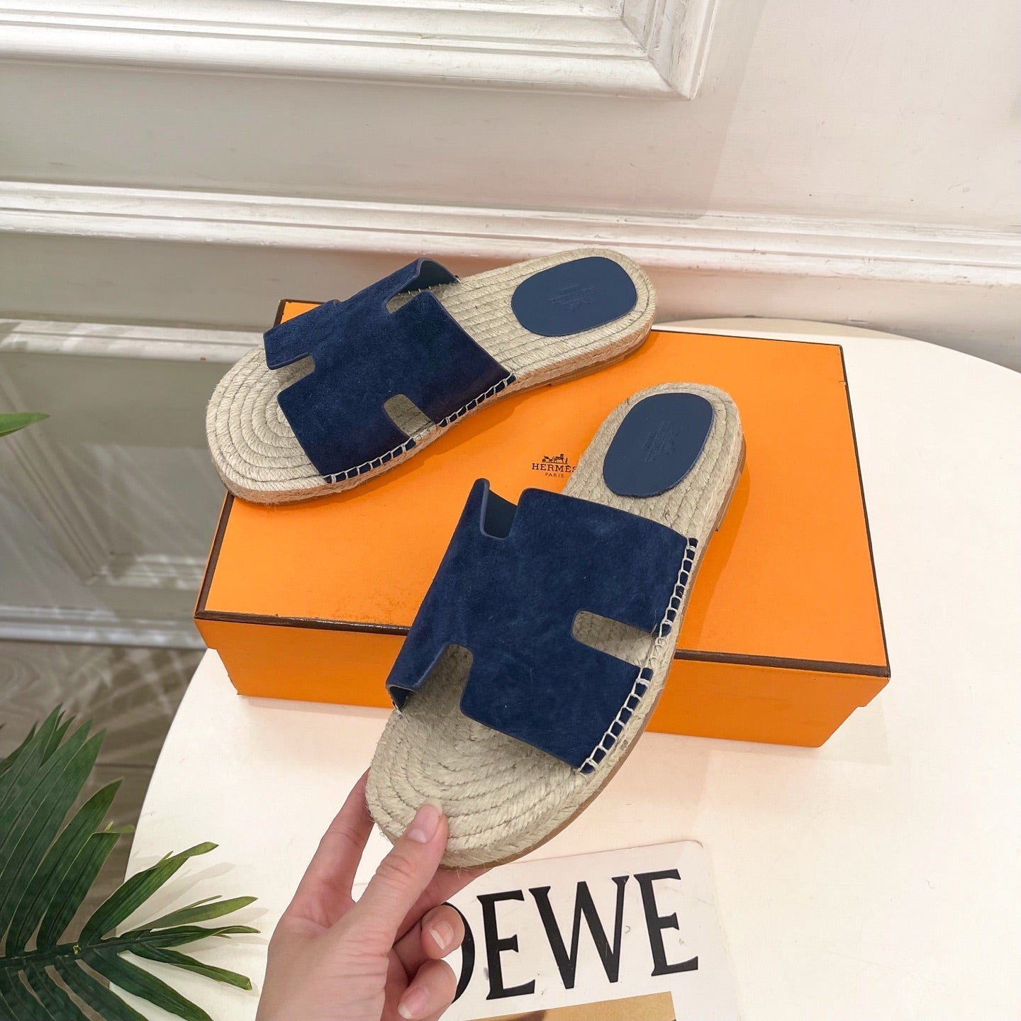 HM Antigua Espadrille Navy Blue Suede Raffia 631939