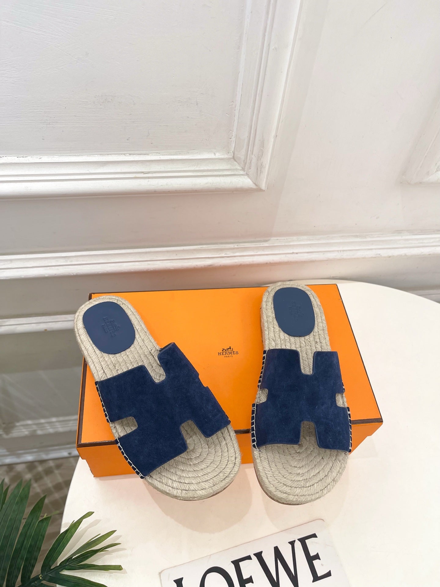 HM Antigua Espadrille Navy Blue Suede Raffia 631939