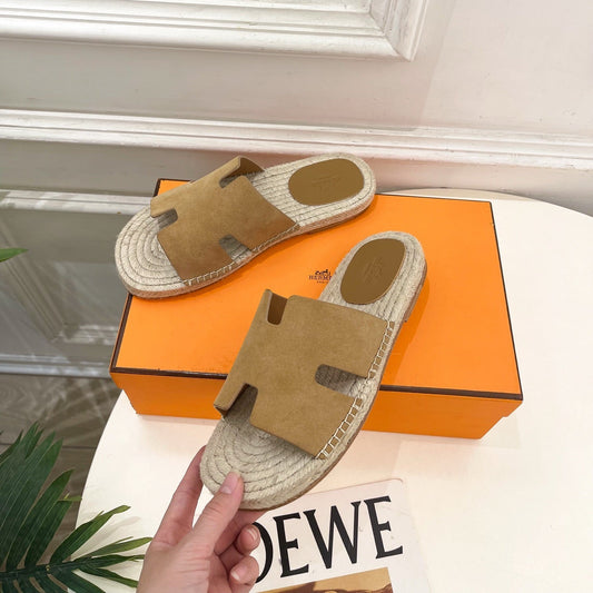 HM Antigua Espadrille Tan Suede Raffia 631942