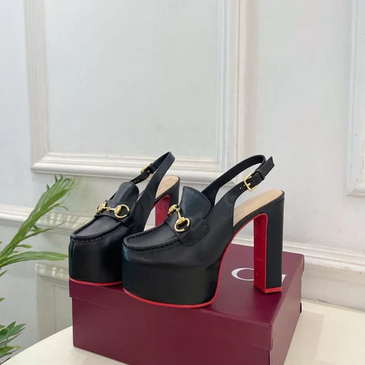 GG 26SS Platform Sandals 130 Black Sheepskin 640262
