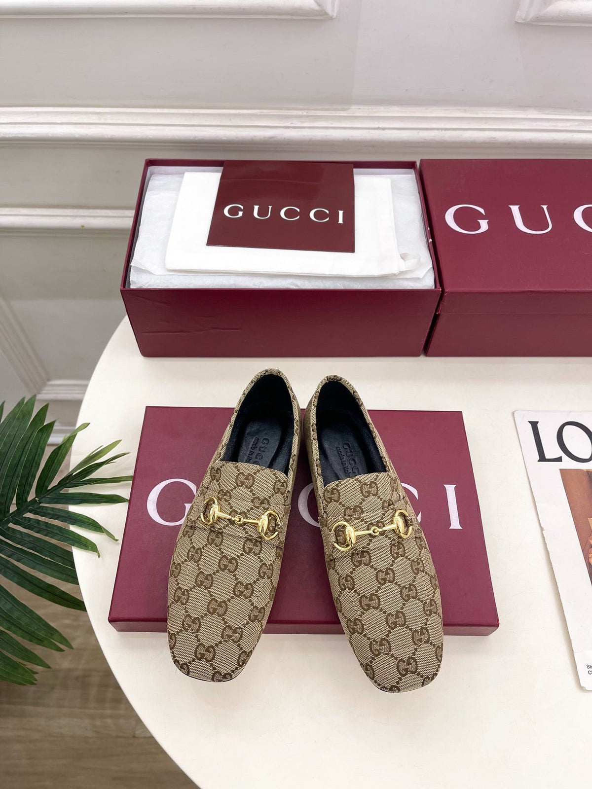 GG 26s Loafer With Horsebit Brown Beige Canvas 640289