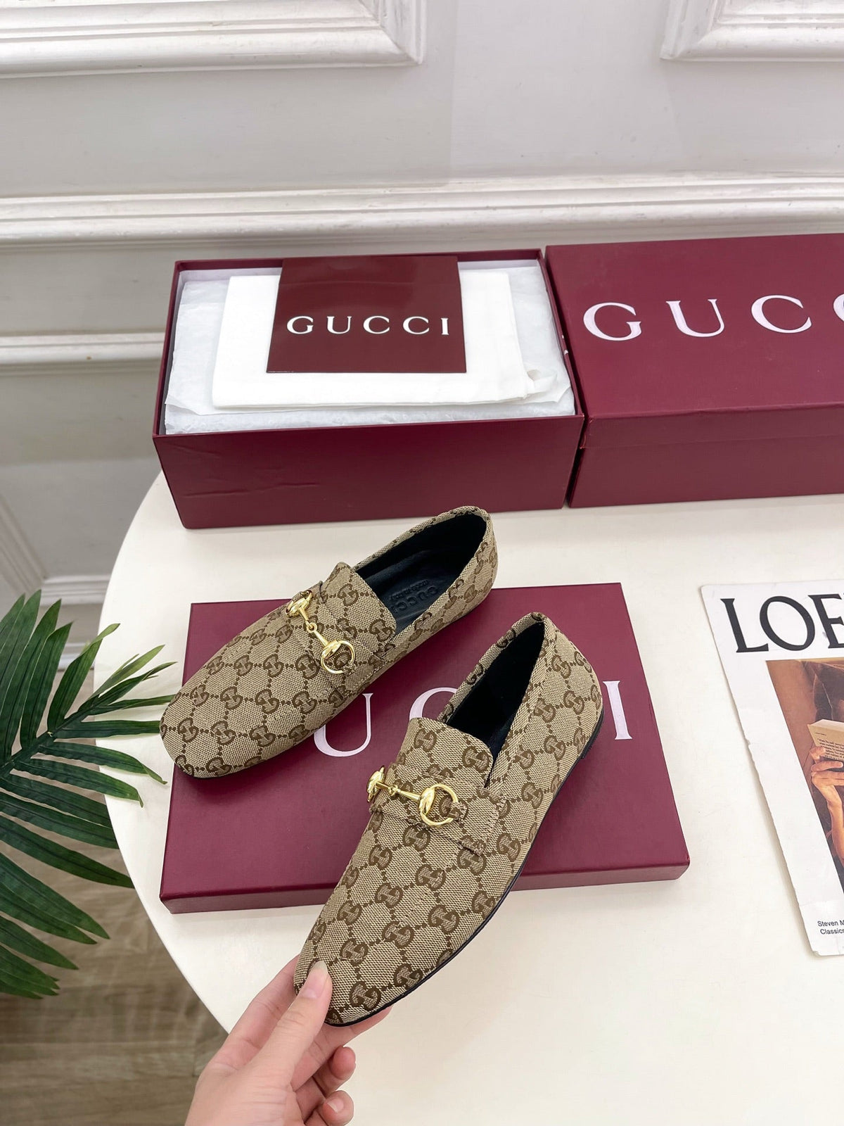 GG 26s Loafer With Horsebit Brown Beige Canvas 640289