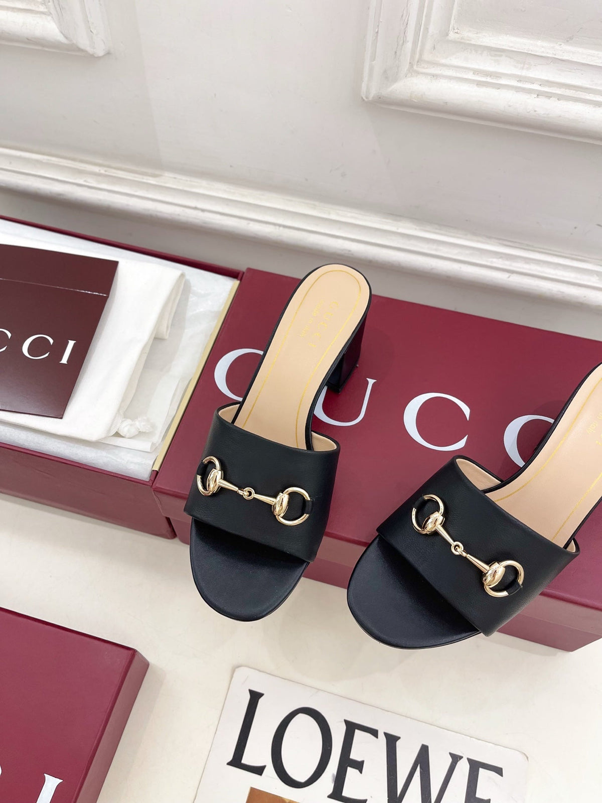 GG 26s Slide Sandal 5.5cm With Horsebit Black Leather 640290