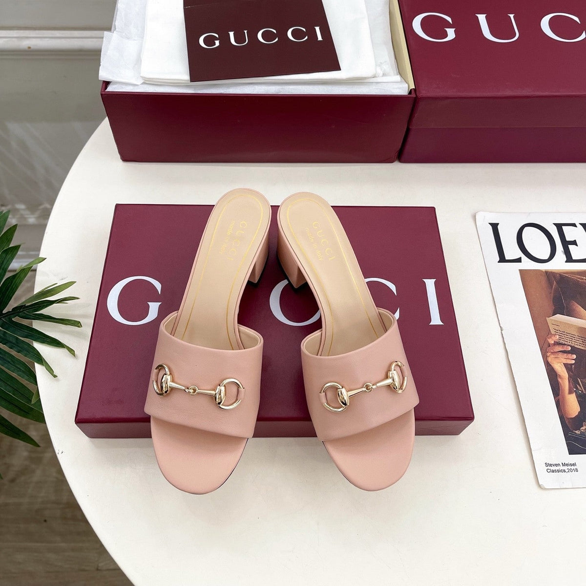 GG 26s Slide Sandal 5.5cm With Horsebit Light Pink Leather 640294