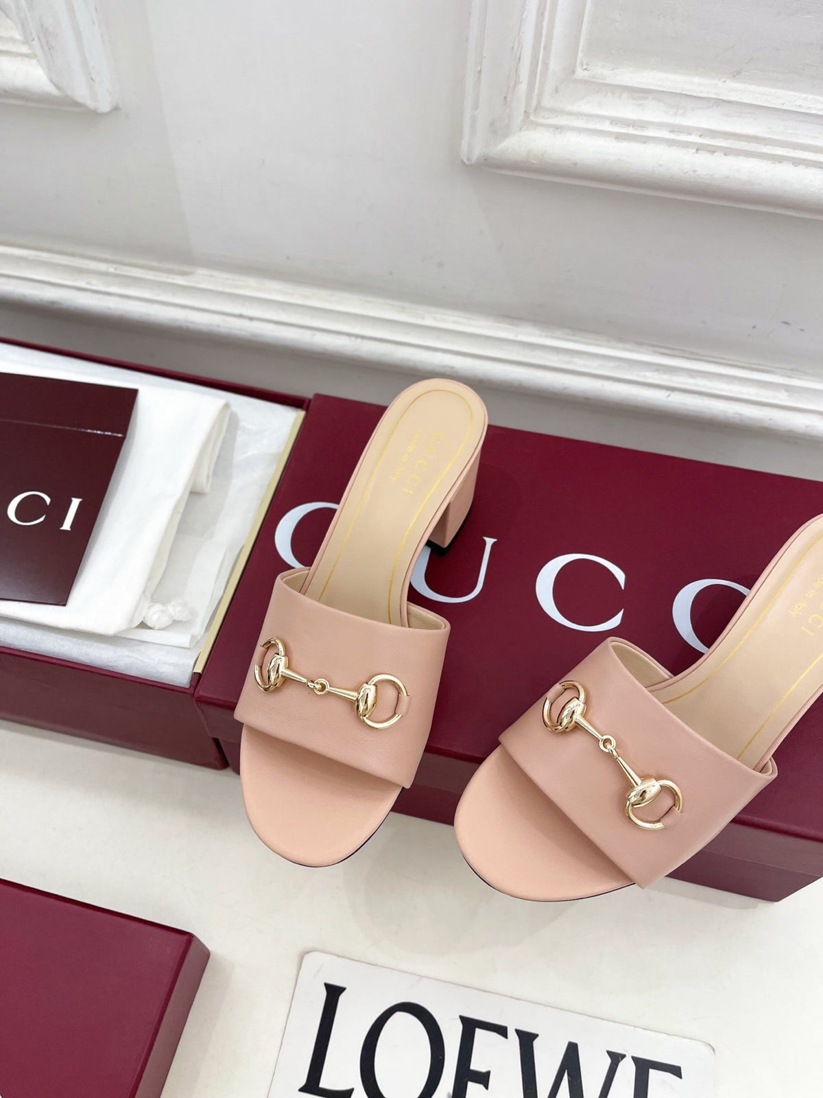 GG 26s Slide Sandal 5.5cm With Horsebit Light Pink Leather 640294
