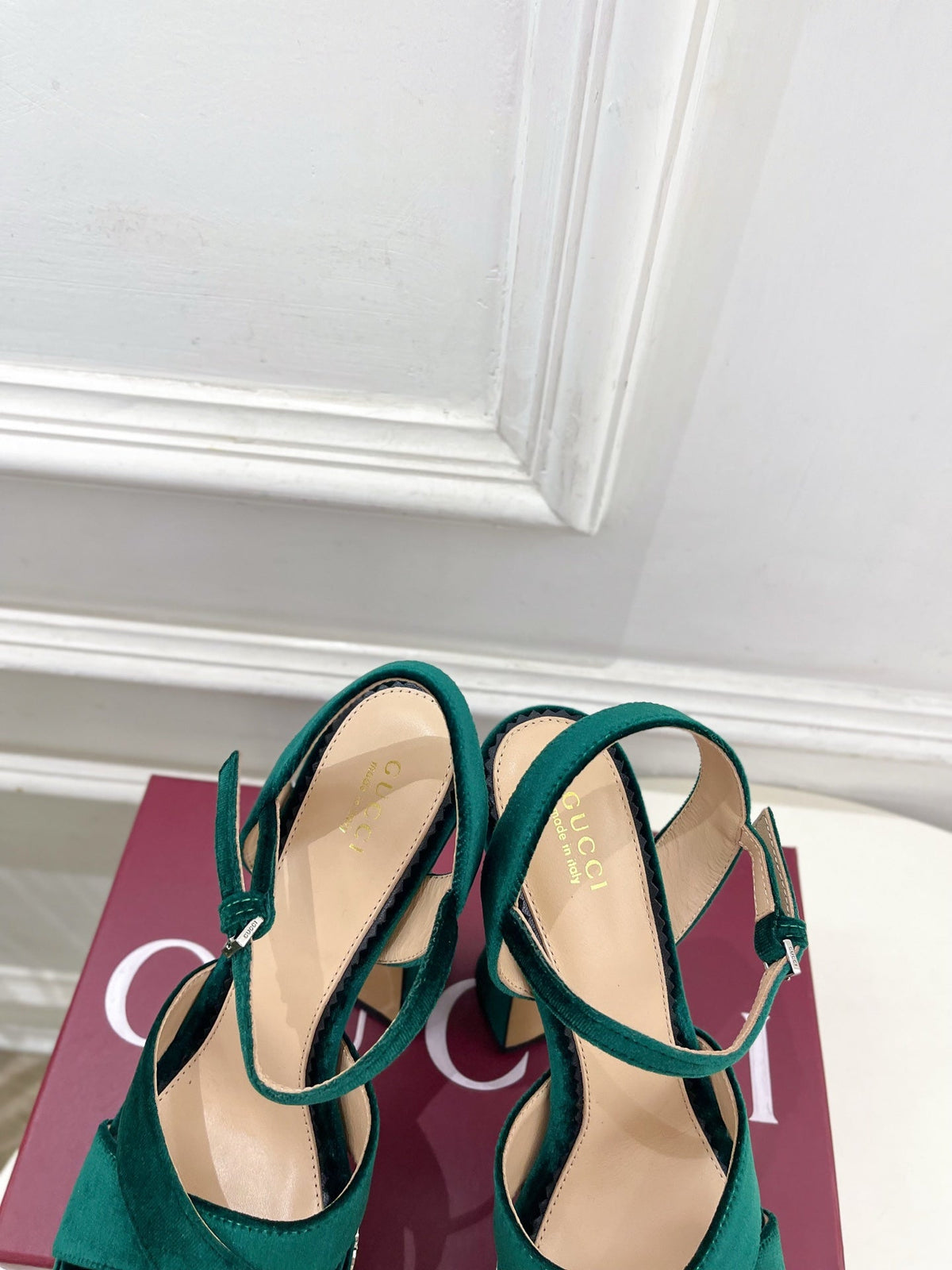 GG Janaya Platform Sandals 15.5cm Teal Green Suede 891840