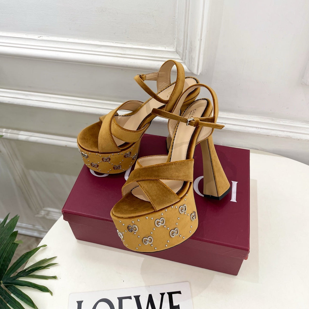GG Janaya Platform Sandals 15.5cm Brown Suede 891842
