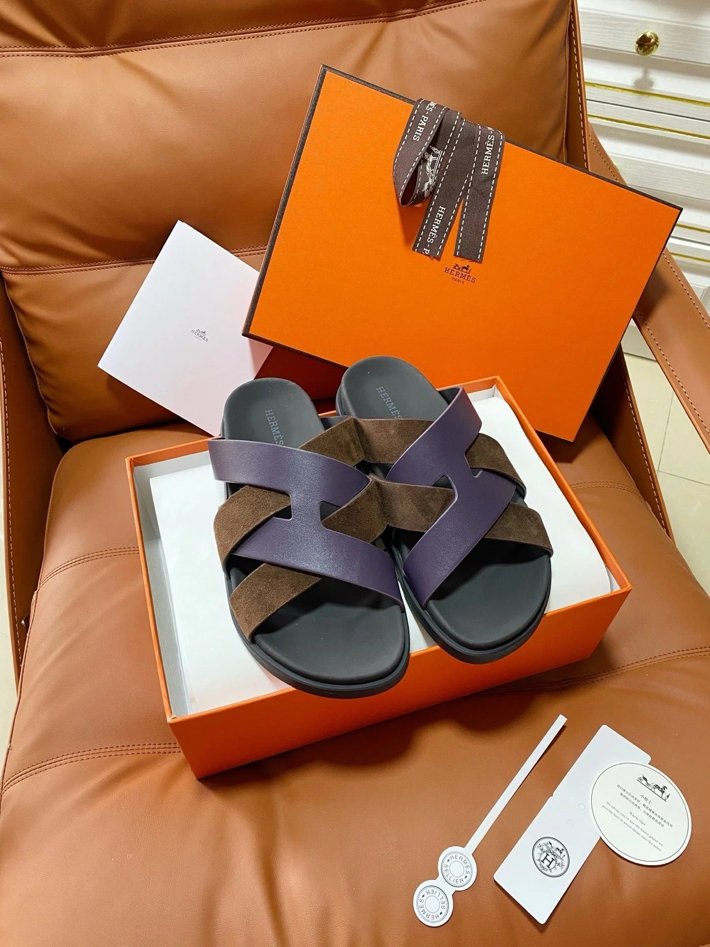 HM 2026 Cross Sandals Black Brown Purple Suede Calfskin 667290