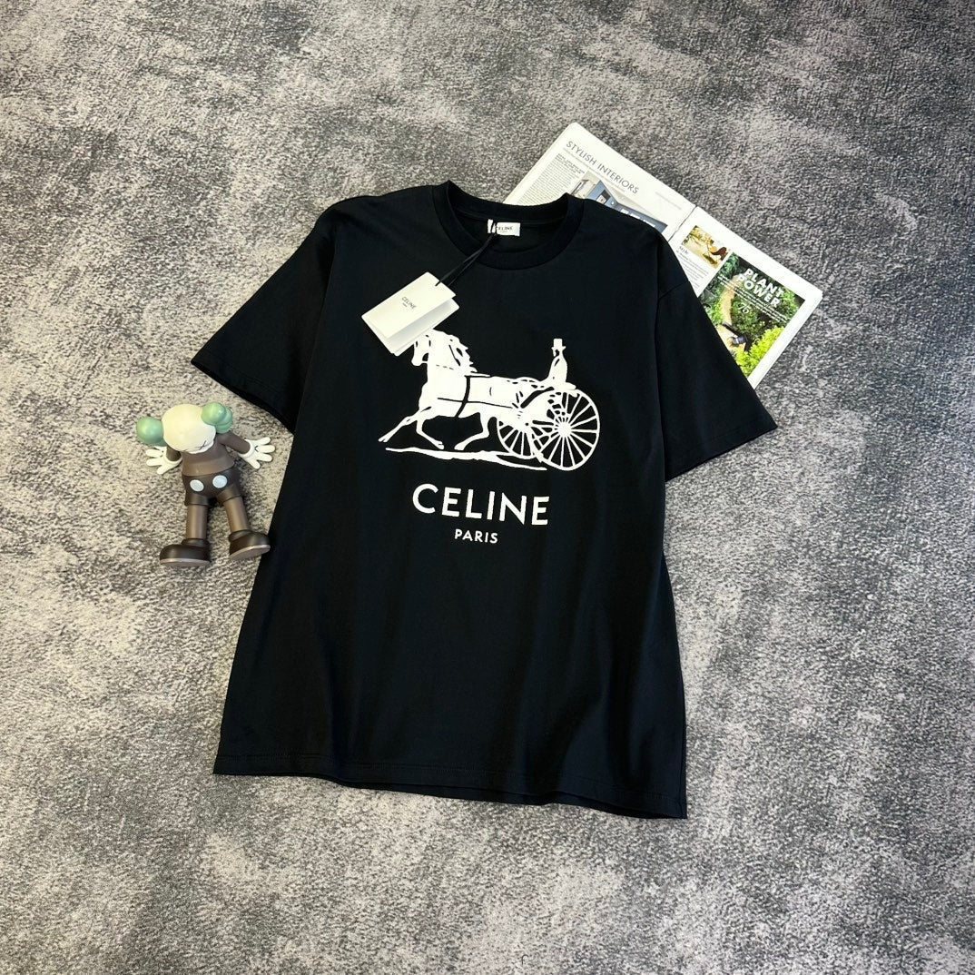 Celine 2026 Short-Sleeve T-Shirt Black and White Cotton