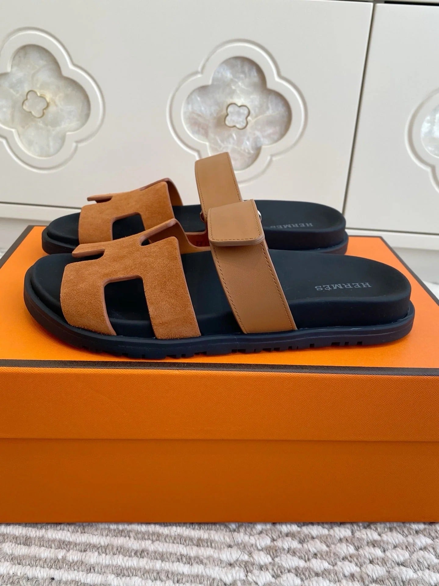 HM 2026 Velcro Slippers Black Brown Suede Cowhide 667467