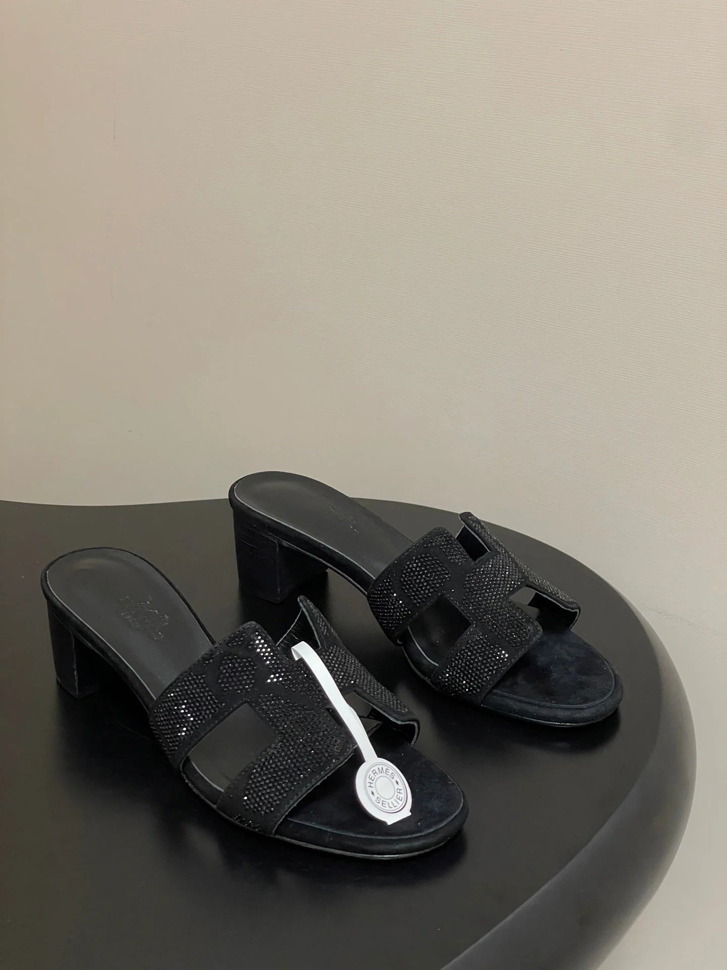 HM 25S ORAN HIGH‑HEEL SANDAL 50 MM IN BLACK LAMBSKIN WITH STONE DETAILS