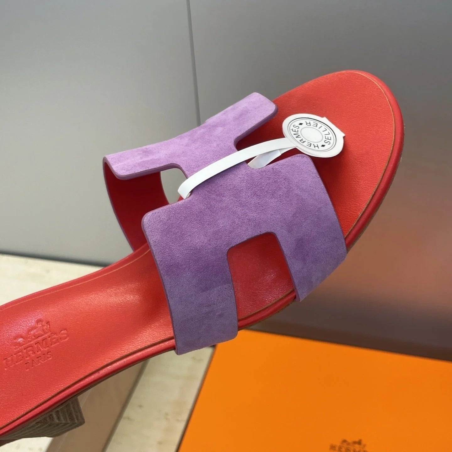 HM 26ss Oran Sandals 45 Red Purple Suede Cowhide 607214