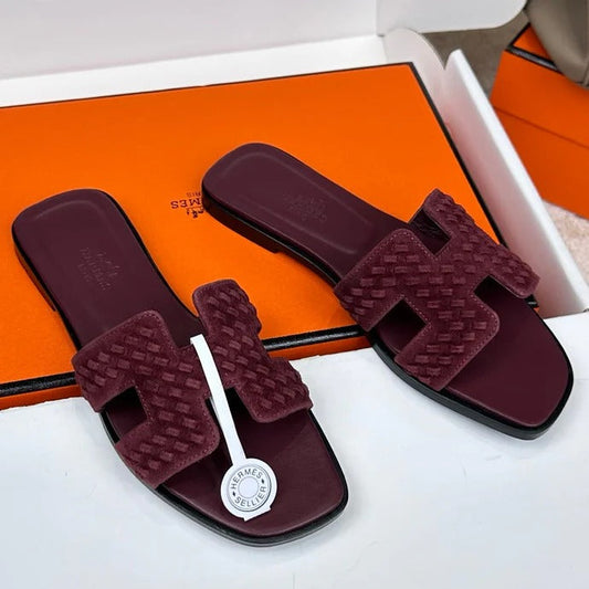 Hermes 2026 Oran Sandal Burgundy Velvet Leather 598224