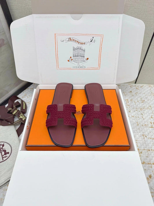 HM 26ss Oran Sandals Burgundy Suede Sheepskin 625139