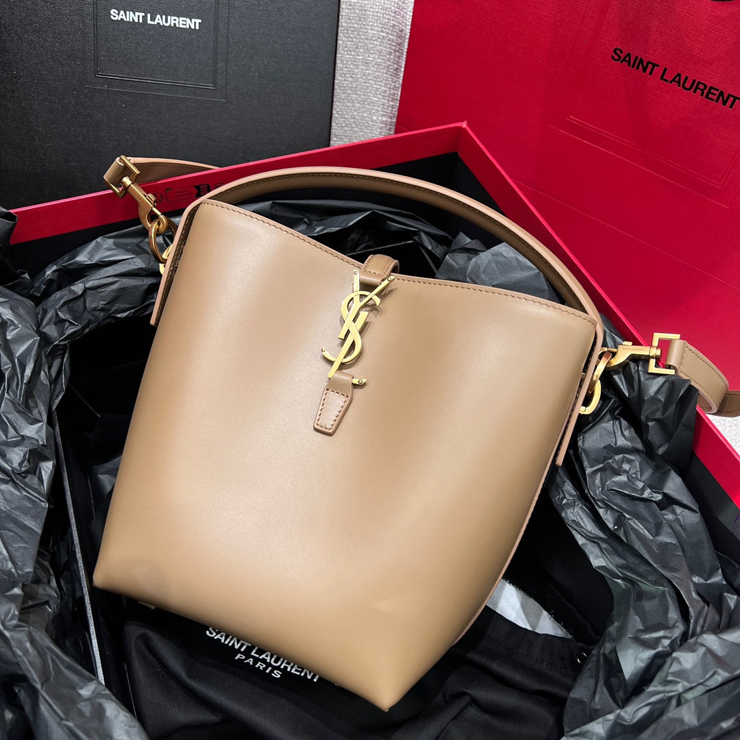 YSL Bucket Bag 17 Beige Calfskin Leather