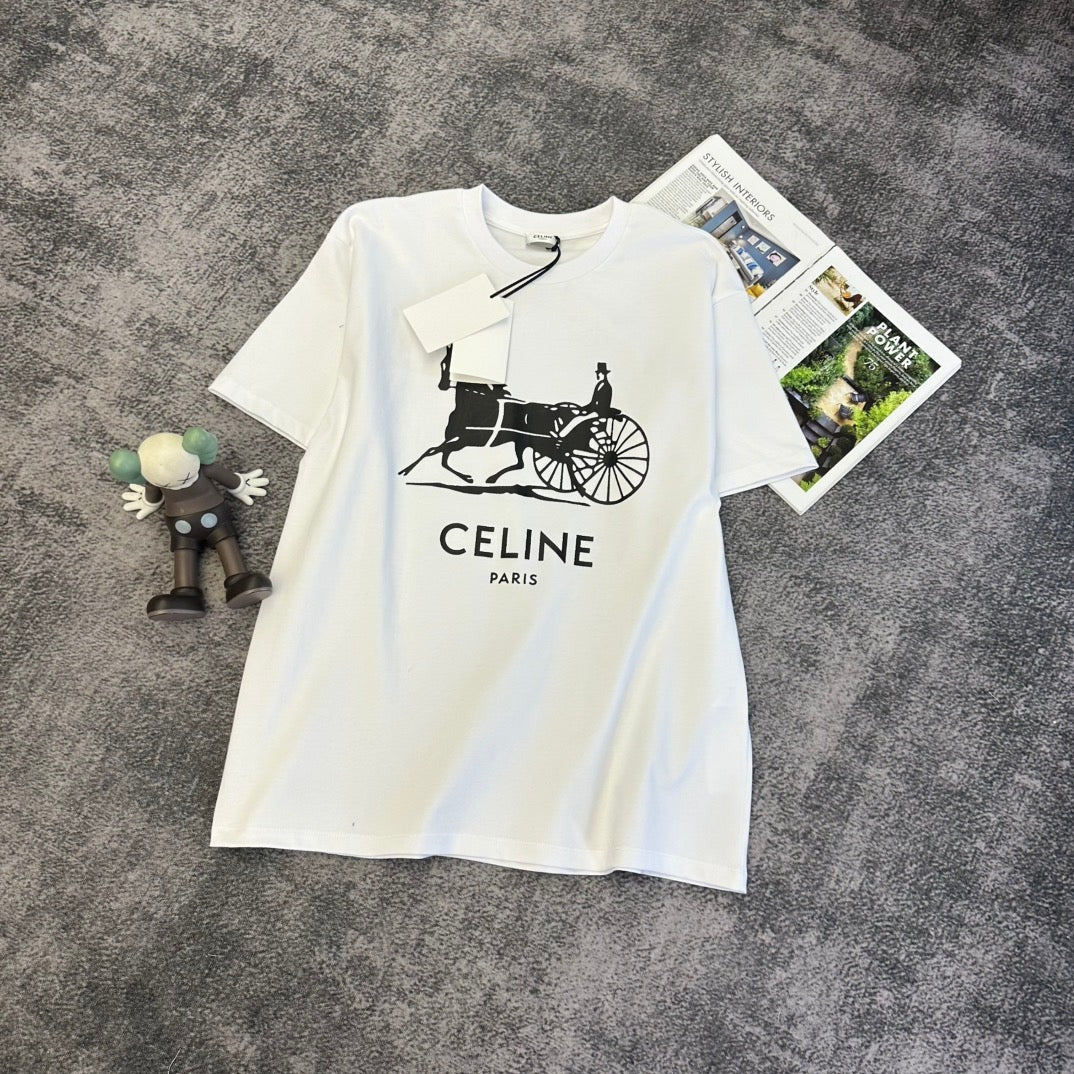 Celine 2026 Short-Sleeve T-Shirt Black and White Cotton