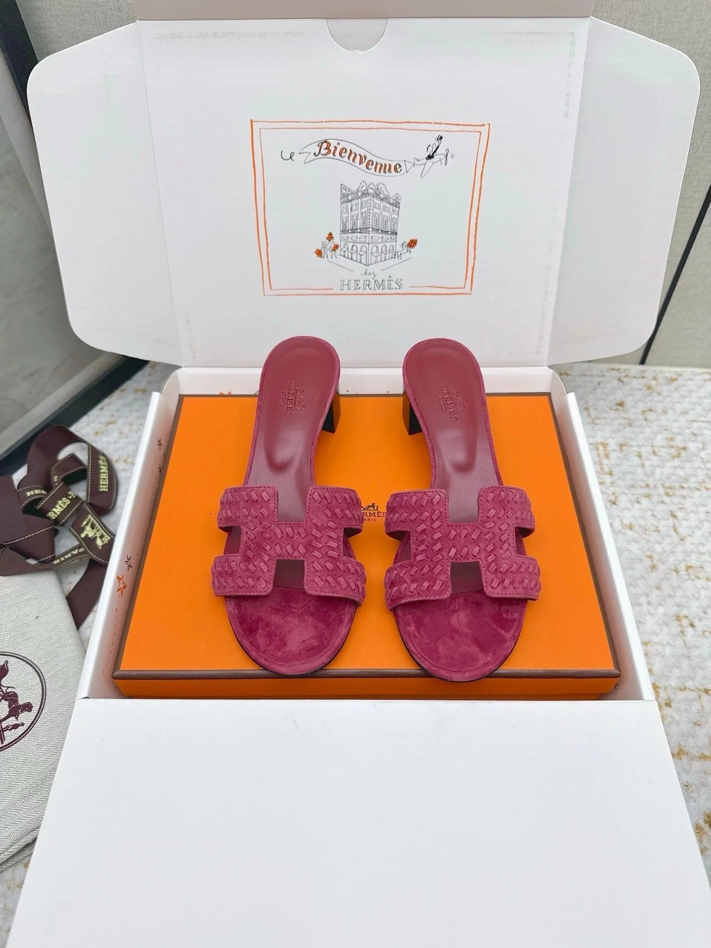 HM 26ss Oran Sandals 50 Dark Pink Suede Sheepskin 625142