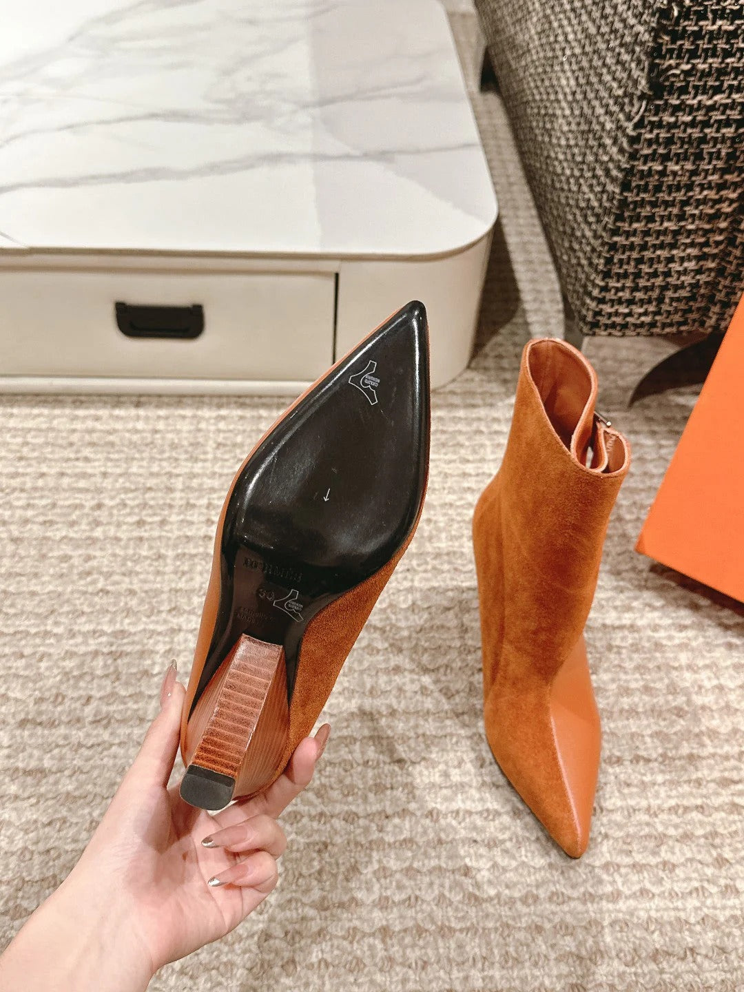 HM HILONA 6 CM ANKLE BOOTS IN BRONZE BROWN CALFSKIN AND SUEDE