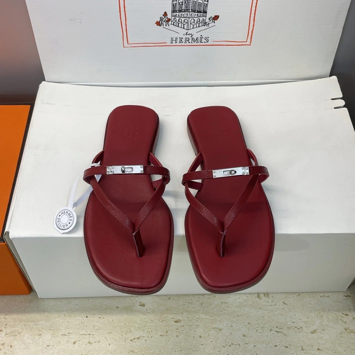 HM 26ss Kelly Sliver Buckle Slipper Dark Red Calfskin 607157