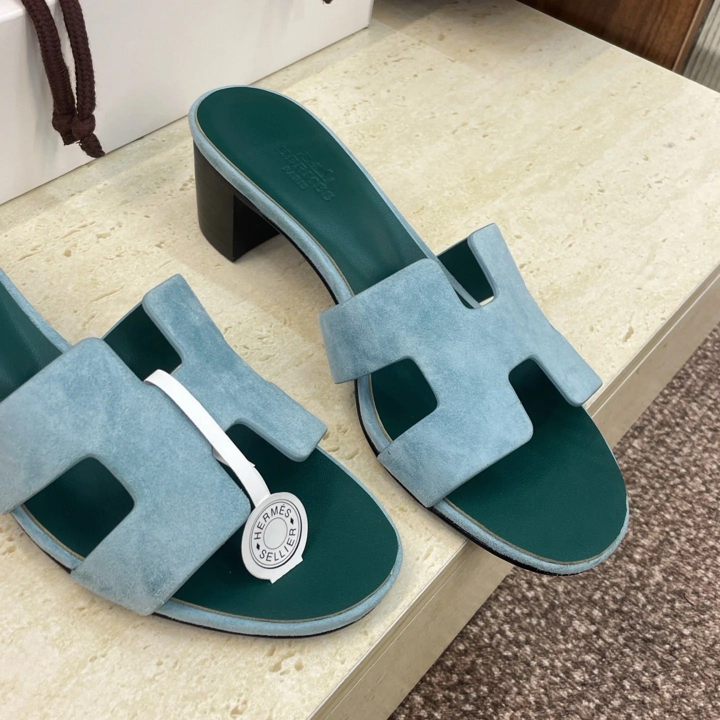 HM 26ss Oran Sandals 45 Blue Fresh Green Suede Cowhide 607220