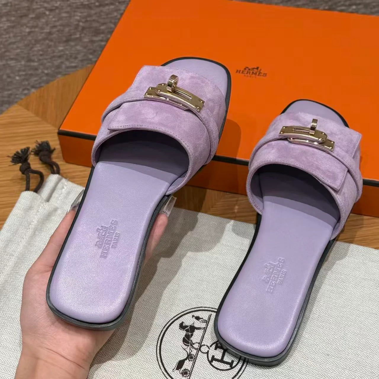 Hermes 2026 Giulia Sandal Purple Suede Leather
