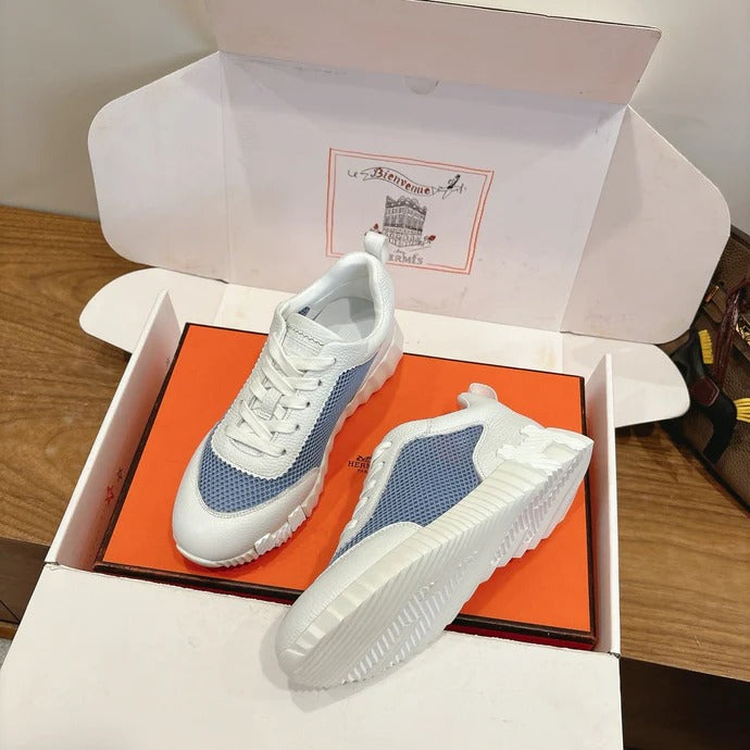 HM 26ss Sneakers White Blue Cowhide Fabric 638566