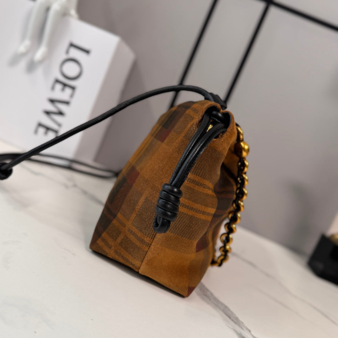Loewe Flamenco Clutch Bag 30 Camel Black Suede 280517