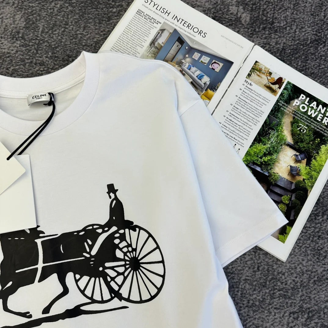 Celine 2026 Short-Sleeve T-Shirt Black and White Cotton