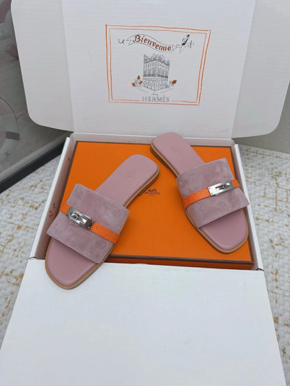 HM 26ss Oasis Sandals Rose Nude Orange Suede Cowhide 625179