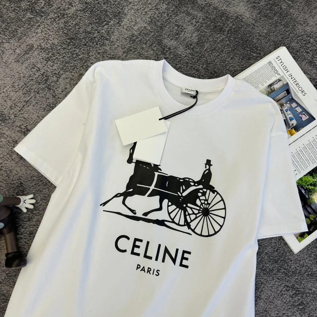 Celine 2026 Short-Sleeve T-Shirt Black and White Cotton