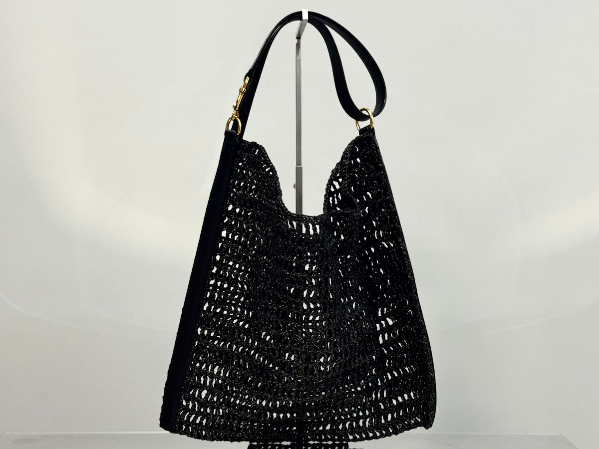 YSL Shoulder Bag 40 Black Raffia Woven