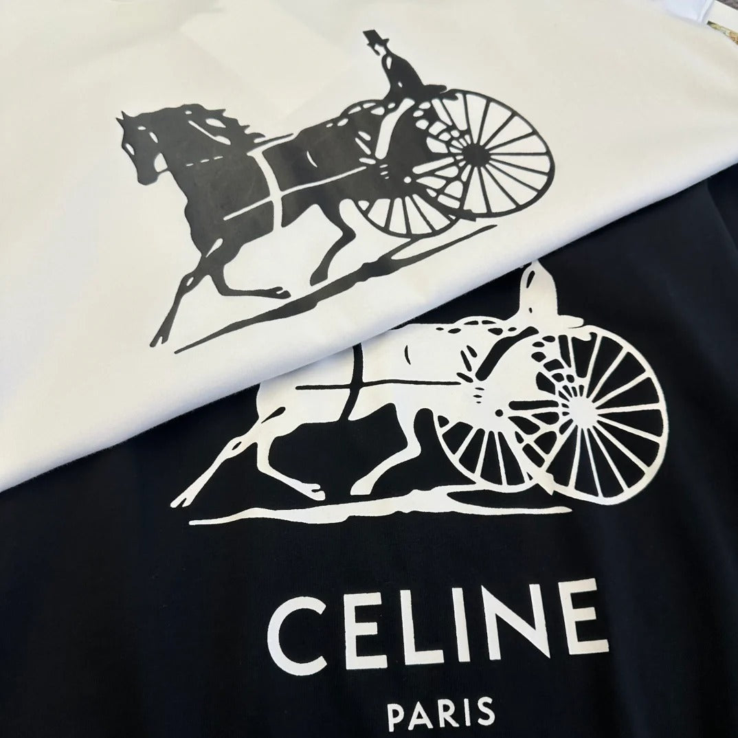 Celine 2026 Short-Sleeve T-Shirt Black and White Cotton