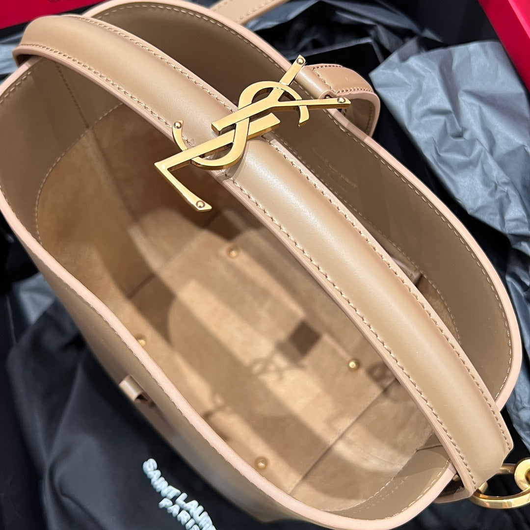 YSL Bucket Bag 17 Beige Calfskin Leather