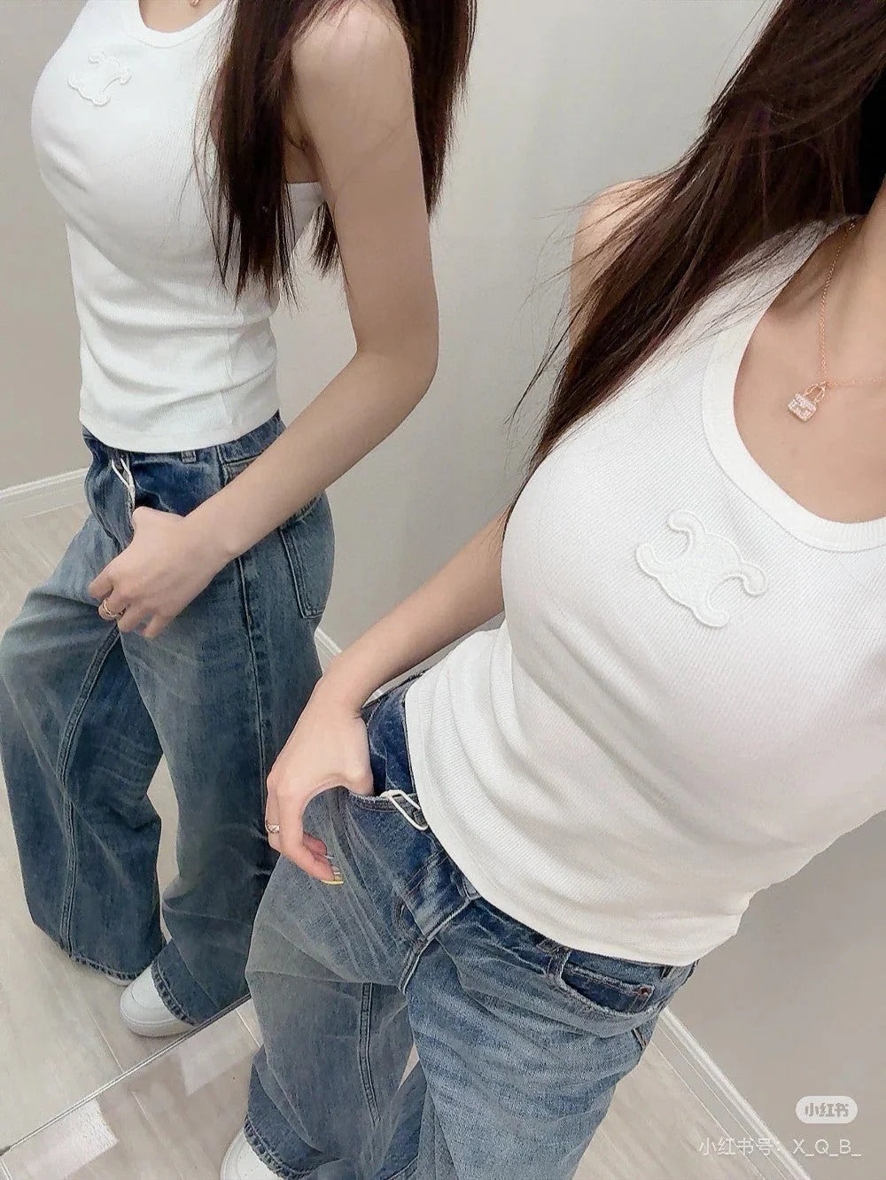TANK TOP 633207 IN BLACK COTTON RIBBED KNIT EMBOSSED LOGO