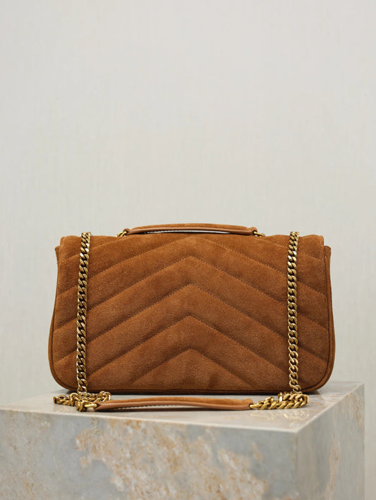 YSL 2026 Loulou Bag 29cm Caramel Suede Leather