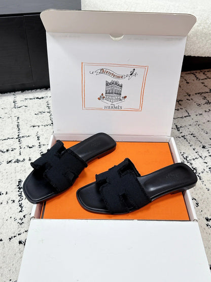 HM 26ss Oran Sandals Black Denim Cowhide 617212