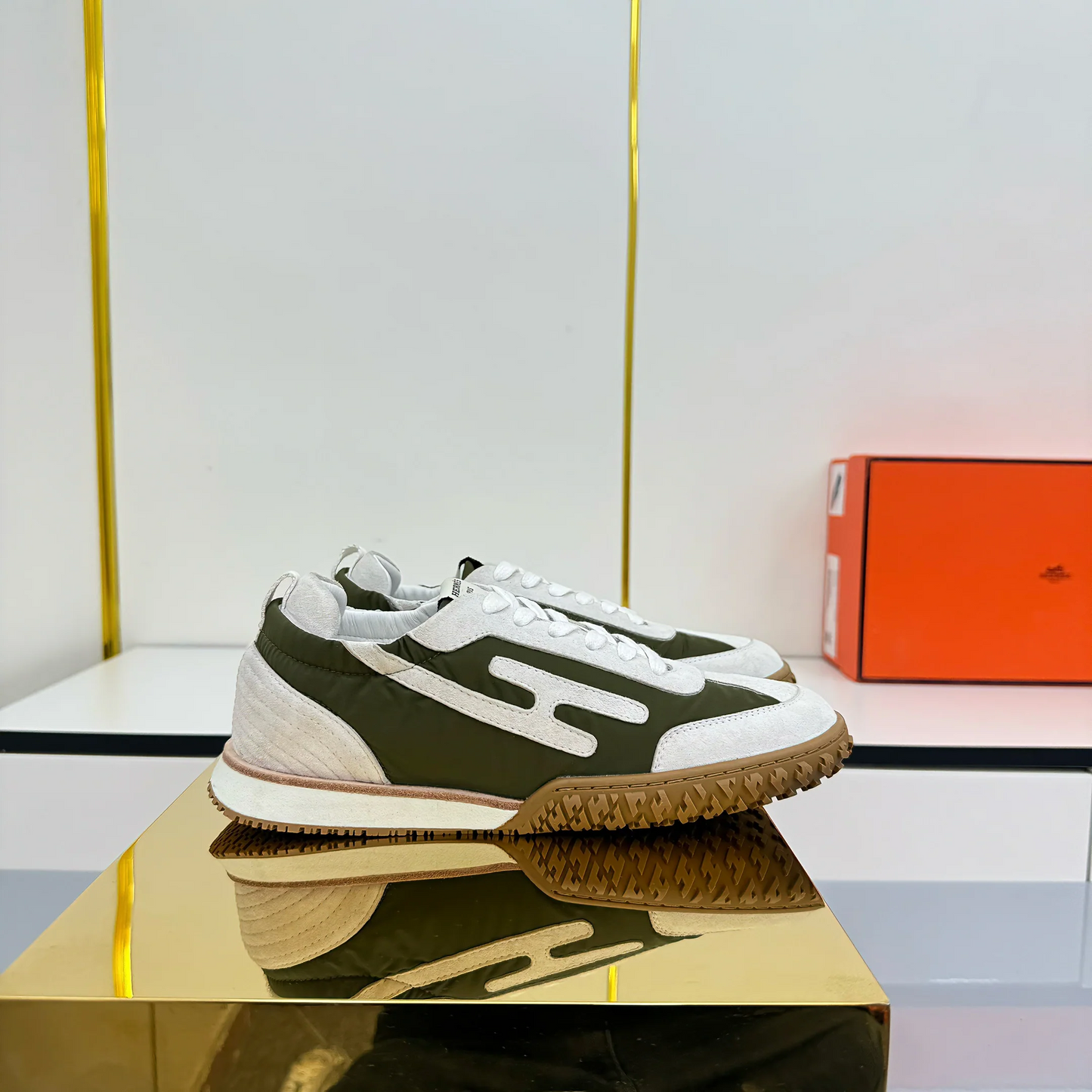 HM 2026 Casual Sneakers Olive Green Ivory Fabric Suede 667353