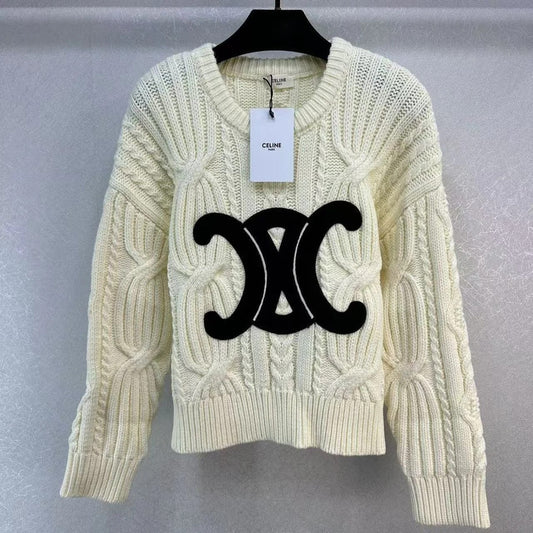 Celin Black Triomphe Cream Sweater