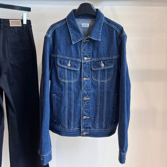CLASSIC TRUCKER JACKET INDIGO DENIM CONTRAST STITCHING SILVER BUTTONS Ask ChatGPT