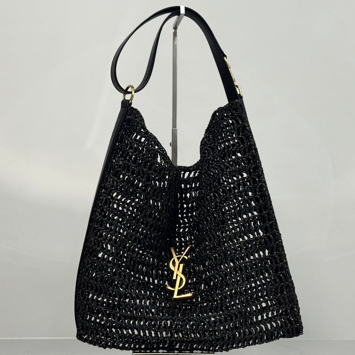 YSL Shoulder Bag 40 Black Raffia Woven