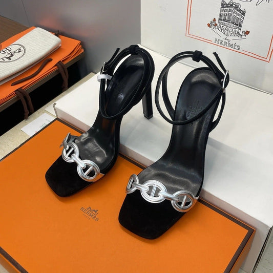 HM 26ss Pig-Nose Sandals 105 Black Suede Leather 607083