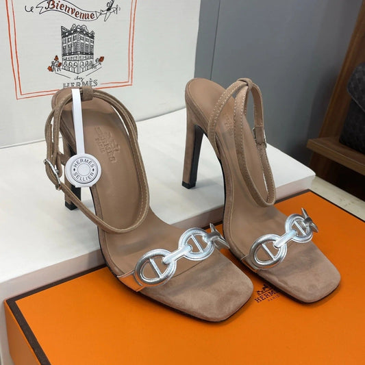 HM 26ss Pig-Nose Sandals 105 Brown Suede Leather 607084