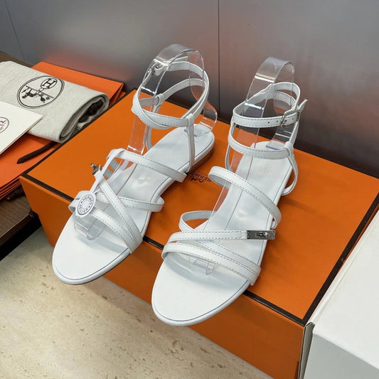 HM 26ss Kelly Sliver Buckle Sandals White Calfskin 607160