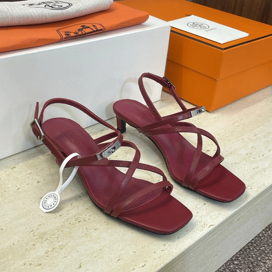 HM 26ss Kelly Sliver Buckle Sandals 40 Dark Red Calfskin 607173