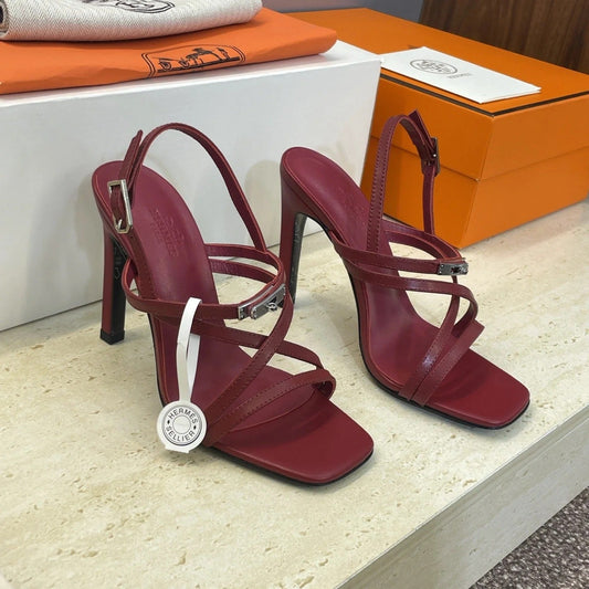 HM 26ss Kelly Sliver Buckle Sandals 95 Dark Red Calfskin 607175