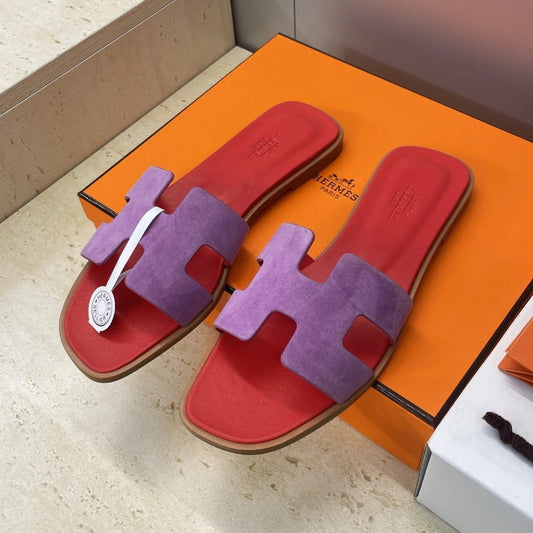 HM 26ss Oran Sandals Red Purple Suede Cowhide 607204